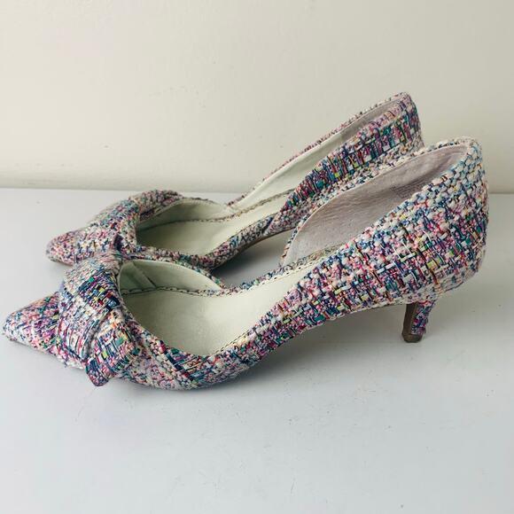 1901 Size 7M Pastel Tweed Plaid Bow Kitten Heel Pumps Pointed Toe Twee Coquette - Picture 2 of 16